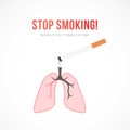 Flat vector illustration with cigarette and lungs, Stop smoking concept.