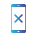 Mobile phone icon with cancel or close sign. Vector icon. Isolated gradient blue icon on white background