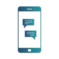 Smartphone with chatting screen. Messenger application. Text messaging flat design concept. Isolated gradient blue icon