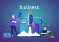 Successful startup business concept. Vector illustration with rocket launch and laptop on the background. Easy to use Royalty Free Stock Photo