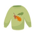 Flat vector illustration of cozy warm pullover, sweatshirt. Unisex knitted warm clothing, Green Long Sleeve. Flat style