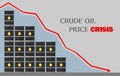 Flat vector illustration of crude oil price crisis graphic design with stack of oil barrel