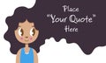 Flat vector illustration of cute girl with curly long hair to add text.
