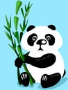 Flat vector illustration of cute panda bear. Sitting and eating panda with bamboo plant Royalty Free Stock Photo