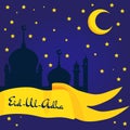 Flat Vector Illustration of Eid ka Chand Mubarak with mosque silhouette