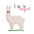 Flat vector illustration - elegant llama with bowtie.