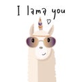 Flat vector illustration - elegant llama with glasses.