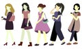 Flat vector illustration of fashion women walking on the street