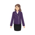 Flat vector illustration of a fashionable girl in a purple leather jacket