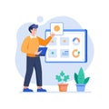 Presentation of Business Data Analytics Dashboard with Man and Plants in Flat Illustration Royalty Free Stock Photo