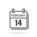 Day, month. Flat vector illustration. February 14, Calendar icon with shadow.