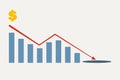 Flat vector illustration of global economic impacts, economy graph chart down because coronavirus. Economic recession concept Royalty Free Stock Photo