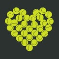 Flat vector illustration. Hand drawn tennis balls in heart shape. Love tennis