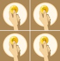 Flat vector illustration with a hand holding a coin Royalty Free Stock Photo