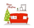 Flat vector illustration - Home christmas interior. Cozy living