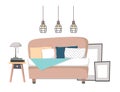 Flat vector illustration - Home interior design. Cozy bedroom wi