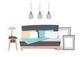 Flat vector illustration - Home interior design. Cozy bedroom wi