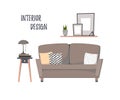 Flat vector illustration - Home interior. ÃÂ¡ozy living room with Royalty Free Stock Photo