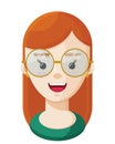 Happy Red Hair Girl Wearing Eyeglasses Flat Vector Illustration Icon Royalty Free Stock Photo