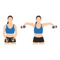 Woman doing Lateral side shoulder dumbbell raises. Power partials exercise