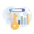 Flat vector illustration of keyword research, keyword ranking optimization on search engine, search engine optimization, SEO keywo