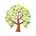 Flat vector illustration of a memory tree with hanging picture frames among leaves Royalty Free Stock Photo