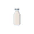 Flat vector illustration of milk, kefir in old fashioned glass bottle. Isolated on white background. Royalty Free Stock Photo