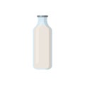 Flat vector illustration of milk, in old fashioned glass bottle. Isolated on white background. Royalty Free Stock Photo