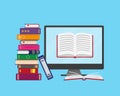 Stack of books and computer screen Royalty Free Stock Photo