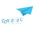 Flat vector illustration of origami paper airplane on white background with lettering School Royalty Free Stock Photo