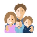 Flat vector illustration with parents and children isolated on white. Mother, father and two sons family couple. Royalty Free Stock Photo