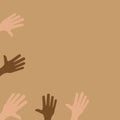 Flat vector illustration of people with different skin colors raising their hands. Unity concept. Royalty Free Stock Photo