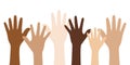 People with different skin colors raising their hands. Unity concept. Royalty Free Stock Photo