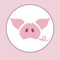 Flat vector illustration with pink piglet, pigs ears and tail. Icon logo for cafe Royalty Free Stock Photo