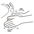 Vector illustration of proper hand washing procedure,  2, put a lot of soap on your hands and rub your palms well. Royalty Free Stock Photo
