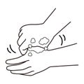 A vector illustration of proper hand washing procedures, step 6, twist your thumb and palm.