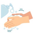 Vector illustration of proper hand washing procedure,  2, put a lot of soap on your hands and rub your palms well. Royalty Free Stock Photo