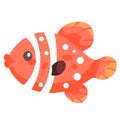 Flat vector illustration. Red fish clown in simple naive style. Marine illustration on white background Royalty Free Stock Photo