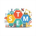 STEM Education Concept with Science, Technology, Engineering and Mathematics Icons Royalty Free Stock Photo