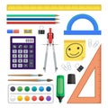 Flat vector illustration school tools