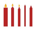 Slender red candle set. Simple holiday long candle design. Red candle flat stock vector illustration. Royalty Free Stock Photo