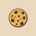 Flat vector illustration of a simple chocolate chip cookie on a clean beige background. Royalty Free Stock Photo