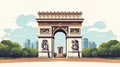 flat vector illustration, simple colors, arc de triomph in paris. Simple vector illustration of the arc de triumph