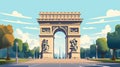 flat vector illustration, simple colors, arc de triomph in paris. Simple vector illustration of the arc de triumph