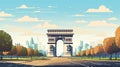 flat vector illustration, simple colors, arc de triomph in paris. Simple vector illustration of the arc de triumph