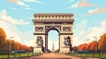 flat vector illustration, simple colors, arc de triomph in paris. Simple vector illustration of the arc de triumph