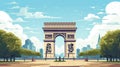 flat vector illustration, simple colors, arc de triomph in paris. Simple vector illustration of the arc de triumph