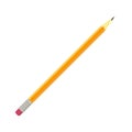 Flat vector illustration of simple lead pencil of orange and yellow color with pink rubber eraser. Isolated on white Royalty Free Stock Photo