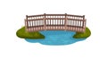 Flat vector illustration of small wooden bridge with railings. Footbridge over pond. Landscape element Royalty Free Stock Photo