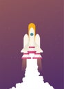 Flat vector illustration of a spaceship launch isolated on space background